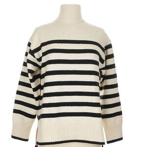 H&M Oversized Black and Cream Striped Turtleneck Sweater-mockneck trend!
